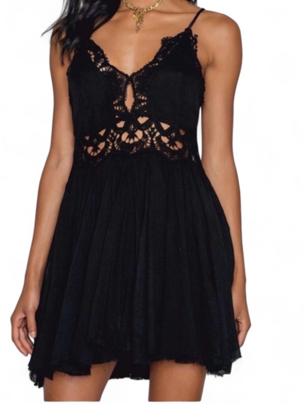 Free People Black Lace Cutout Spaghetti Strap Mini Dress